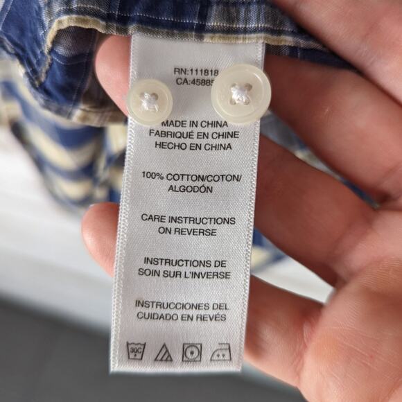 MICHAEL Michael Kors Blue and Tan Plaid Button Down Roll Sleeve Shirt Sz Medium - Picture 6 of 8